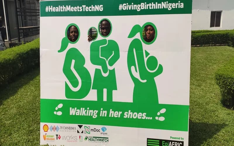 Participants collaborating during an earlier maternal health hackathon